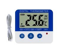 Thermomètre C601 Numérique Intérieur Extérieur Cuisine, Bleu Abs | Affichage Température, Alarme Haute et Basse Réglable, Changement D’unité, Usage Réfrigérateur Congélateur