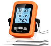 Thermomètre Cuisine Avec Sondes Doubles 16.3cm, Minuteur Et Température Préréglée Thermometre Cuisson Numérique Lecture Instantané Avec Écran Lcd & Auto-Arrêt Pour Barbecue/Fumoir/Grill/Four