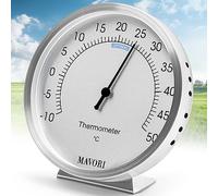 Thermomètre d'ambiance MAVORI® analogique à l'intérieur en acier inoxydable - thermomètre d'ambiance élégant et précis pour mesurer avec précision la température ambiante - Ø 9,5 cm