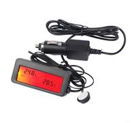 Thermomètre de voiture numérique LCD double zone 12 V avec jauge de température intérieur/extérieur, câble de capteur de 1,5 m, écran rétroéclairé bleu, boîtier noir - pour cabine de véhicule (rouge)
