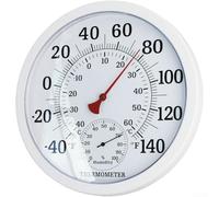 Thermomètre d'intérieur et d'extérieur avec hygromètre, grande station météo analogique ronde pour la maison, montage mural et jauge d'humidité, blanc (blanc)