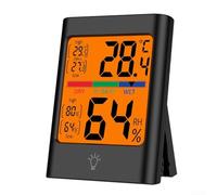 Thermomètre d'intérieur numérique et hygromètre avec écran LCD rétroéclairé, contrôle tactile, support magnétique, boîtier en ABS - mesure la température et l'humidité (noir)