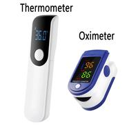 Thermomètre frontal infrarouge sans contact pour bébé/adulte, avec écran LCD rétroéclairé pour la mesure de la fièvre OU oxymètre de pouls numérique médical domestique Olny Thermometer