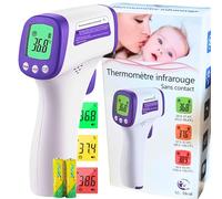 Thermomètre frontal professionnel sans contact | Thermomètre médical infrarouge adulte & bébé | Mesure surface & bain | Modèle Violet - Piles Jaunes Incluses