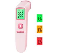 Thermomètre frontal sans contact avec valeurs de mesure instantanées précises, alarme de fièvre, écran LCD et 35 rappels de mémoire, thermomètre infrarouge numérique pour enfants et adultes (rose)