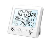Thermomètre hygromètre avec affichage de l'heure et de la date, thermomètre magnétique de bureau et hygromètre pour la maison, la chambre de bébé, la température et l'humidité