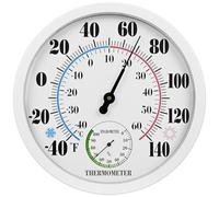 Thermomètre hygromètre d'intérieur et d'extérieur de 25,4 cm, grand cadran, jauge de température analogique, thermomètre météo mural pour maison, terrasse, serre, garage, chambre
