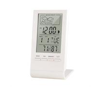 Thermomètre hygromètre d'intérieur numérique LCD avec moniteur d'humidité et de température, horloge, date, prévisions météo, fonction d'enregistrement max/min, commutable, blanc