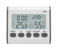 Thermomètre Hygromètre Horloge Numérique Moniteur de Température et d'Humidité avec Affichage Clair Surveillance en Temps Réel Réveil Affichage Météo pour Chambre Bureau Gris ABS