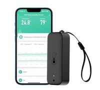 Thermomètre hygromètre intelligent: capteur d'humidité et de température étanche avec notification d'alarme par application, auto-magnétique pour l'intérieur et l'extérieur, fit Alexa (1PCS,Black)