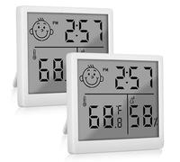 Thermomètre hygromètre intérieur - 2 mètres d'humidité numérique avec horloge, indicateur Smiley pour chambre d'enfant, salon, bureau, blanc