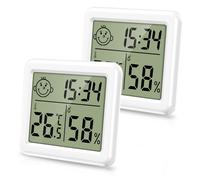 Thermomètre Hygromètre Numérique 2 PCS, Moniteur de Température et d'Humidité Intérieure LCD 3,2"", Affichage de l'Heure
