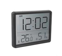 Thermomètre hygromètre numérique avec grand écran LCD, horloge 12/24h, interrupteur °C/°F, dos magnétique pour réfrigérateur, support mural ou support, humidité intérieure, maison, bureau, blanc (noir