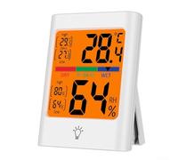 Thermomètre hygromètre numérique d'intérieur avec grand écran jaune rétroéclairé, bouton tactile et fixation magnétique pour cuisine, chambre à coucher ou salon (blanc)