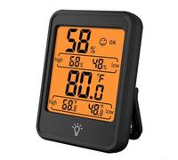 Thermomètre hygromètre numérique d'intérieur avec grand écran rétroéclairé pour une mesure précise de la température et de l'humidité, fonction tactile, adsorption magnétique, blanc/noir (noir)
