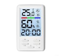 Thermomètre hygromètre numérique rétroéclairé moniteur d'humidité et de température avec suivi de l'histoire, horloge multifonction pour salon, étude, blanc, boîtier ABS