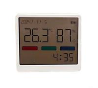 Thermomètre hygromètre pour la maison avec support magnétique et mémoire | Hygromètre intérieur en ABS, affichage de l'horloge calendrier, dos magnétique pour blanc