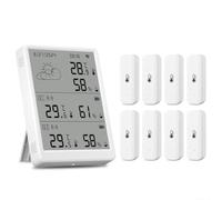 Thermomètre hygromètre sans fil avec grand écran LCD, portée de 100 m RF433 pour intérieur et extérieur, capteur de température domestique compatible avec (1 moniteur + 8 capteurs)