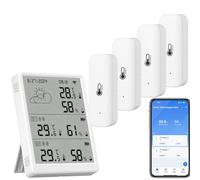 Thermomètre hygromètre Wi-Fi avec 4 capteurs, moniteur de température et | Affichage à 5 zones sur un écran LCD avec application Smart Life/Tuya, ± 0,3 °C/±3 % de précision RF et portée de 100 m en