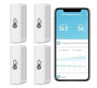 Thermomètre hygromètre WiFi Intelligent, capteur de température et d’humidité intérieur/extérieur Bluetooth, Application thermomètre WiFi Alexa/Google Assistant à Distance pour la Maison. 4 Pack