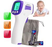 Thermomètre Infrarouge Sans Contact Bébé & Adulte - Thermomètre Front Digital Professionnel, Mesure Fièvre Instantanée, Écran LCD Rétroéclairé, Mémoire- Rapide & Précis - sac-piles-notice en Français