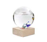 KIKKERLAND Thermomètre Galileo, étiquettes métalliques Dites à la Fois Celsius et Fahrenheit, Globe en Verre, Base en Bois de hêtre, Transparent 11x12x15,8cm