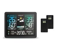 Thermomètre météo, Station Multifonction réveil Couleur Sn thermomètre Lever et Coucher du Soleil hygromètre avec capteur extérieur sans Fil, avec 2 capteurs Noirs-1