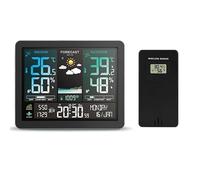 Thermomètre météo, Station Multifonction réveil Couleur Sn thermomètre Lever et Coucher du Soleil hygromètre avec capteur extérieur sans Fil, avec 1 capteur Noir-1