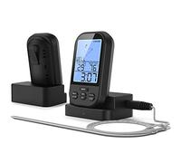 Thermomètre numérique à commande distance Minuteur Sonde de cuisson viande Steak BBQ Jauge température Outils cuisine avec grand écran LCD rétroéclairage préréglée et réelle en acier inoxydable Alerte