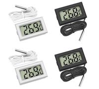 Thermomètre numérique avec sonde externe pour réfrigérateur, congélateur, aquarium, moniteur de température portable, résistant à l'humidité, écran LCD transparent, (2 blancs et 2 noirs)