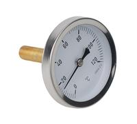 Thermomètre pour chauffage de chaudière avec gaine en cuivre 1/2" à visser, 0-120 °C jauge de température d'eau bimétallique pour systèmes de chauffage central et poêle d'extérieur, cadran de 63 mm