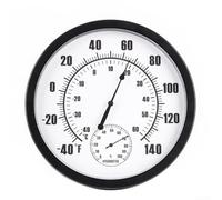 Thermomètre Rond Analogique Intérieur Extérieur avec Hygromètre, Jauge d'Humidité pour Maison, Patio, Serre, Garage, Montage Mural (Noir)