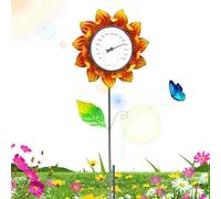 Thermomètre Sur Piquet En Métal - Thermomètre Extérieur, Fleur Décorative De Lumière De Jardin Solaire De 40,2 Pouces | Thermomètres À, Piquets De Jardin, Fleurs Décoratives En Métal Pour Pe