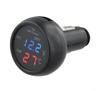 Thermomètre voltmètre numérique LED 3 en 1 avec chargeur USB, adaptateur de prise allume-cigare pour surveillance de batterie 12 V 24 V, ABS noir, double fonction d'affichage (rouge et bleu)