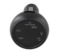 Thermomètre voltmètre numérique LED 3 en 1 avec chargeur USB, adaptateur de prise allume-cigare pour surveillance de batterie 12 V 24 V, ABS noir, double fonction d'affichage (rouge complet)