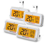 ThermoPro Lot de 4 thermomètres numériques pour réfrigérateur avec grand écran LCD et rétroéclairage, enregistrement max/min, avec options magnétiques et support
