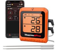ThermoPro TempPro TP25H2 Thermomètre de Cuisine avec Minuterie et Fonction d'Alarme, 150 Mètres Reçoit Bluetooth, Thermomètre Viande Double Sondes Rechargeable, pour BBQ, Viande, Grille, Four