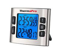 ThermoPro TM02 Minuteur de Cuisine Numérique avec Double Compte à Rebours, Horloge Magnétique avec Alarme Forte Ajustable et Ecran LCD Rétro-éclairé, Gros Chiffres 24 Heures pour Enfants Enseignants