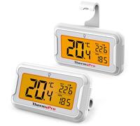 ThermoPro TP110-2 Lot de 2 Thermomètres pour Réfrigérateur/Congélateur/Cave - Grand Écran LCD Rétroéclairé Étanche IPX6, Changement Pile Facile (Haute Précision, Cuisine)