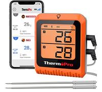 ThermoPro TP25H2 Thermomètre de Cuisine avec Minuterie et Fonction d'Alarme, 150 Mètres Reçoit Bluetooth, Thermomètre Viande Double Sondes Rechargeable, pour BBQ, Viande, Grille, Four