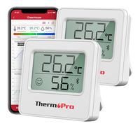 Thermopro TP357 Petit Hygrometre Interieur Connecté Bluetooth de Thermomètre Intérieur, Thermomètre Connecté Utilisé avec Smart APP, pour Le Bureau à Domicile Thermomètre de Reptile, 2 Pièces