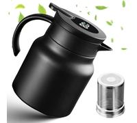 Thermos 1 l en acier inoxydable à double paroi - Bouteille isotherme de 1 l avec passoire à thé - Cafetière isotherme avec affichage de la température - Pas de gouttes