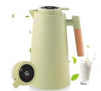 Thermos à thé - 1 l - Avec affichage de la température - Avec poignée en bois - Avec bouton de sécurité simple - Pour la maison, l'hôtel, le bureau - Vert
