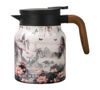 Thermos à thé vintage à motif floral avec infuseur intégré, mini théière en acier inoxydable avec couvercle pour boissons chaudes, 1000 ml (blanc)