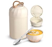 Thermos Alimentaire Chaud 850 ml, Boite Isotherme Repas Chaud avec Cuillère, Acier Inoxydable Boîtes Alimentaires Isothermes avec Poignée, Boite Repas Isotherme pour Soupe Porridge Éxtérieur(Blanc)