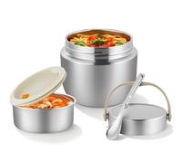 Thermos Alimentaire pour Adultes 1,2 L, Thermos en Acier Inoxydable avec Cuillère et Poignée, Large Ouverture, Isolation Sous Vide pour les Aliments Chauds pour Enfants et Adultes (Argent)