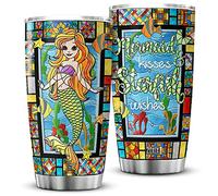 Thermos Avec Paille Et Couvercle Tasse De Voyage Isolée Réutilisable Tasse À Boire Isotherme Pour Maman Noël Papa 590 Ml Vitrail Sirène