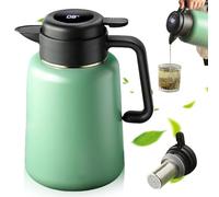 Thermos avec passoire à thé - 1,8 l - Avec affichage de la température - En acier inoxydable 316 - Théière à café - Carafe isotherme - Vert clair