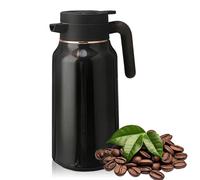 Thermos de 2 l - 2 l - En acier inoxydable 304 - Double paroi - Avec fermeture à pression - Cafetière avec poignée aspect bois - Théière chaude/froide pendant 36 heures - Pour café, thé, eau, lait