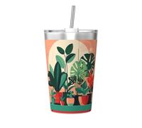 Thermos de voyage d'intérieur en pot imprimé plantes vertes - Bouteille d'eau portable pour garder au chaud et au froid, tasse de voyage pour le bureau et le sport en voiture